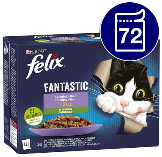 Felix Fantastic govedina, piščanec, losos, postrv v želeju z zelenjavo, 72 x 85 g