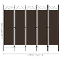 Vidaxl Paravan 5-delni rjav 200x180 cm