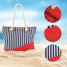 Svilanit torba za na plažo, s črtami, rdeče-modra
