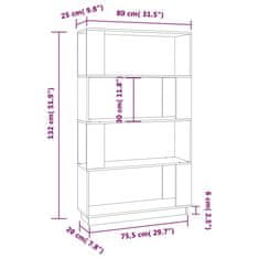 Vidaxl Knjižna omara/pregrada bela 80x25x132 cm trdna borovina