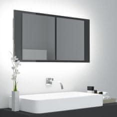 Vidaxl LED kopalniška omarica z ogledalom visok sijaj siva 90x12x45 cm