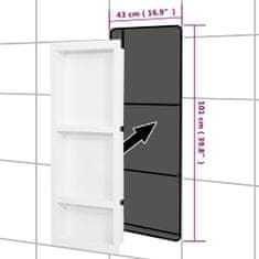 Vidaxl Niša za tuš kabino s 3 predelki mat bela 41x99x9 cm