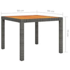 Vidaxl Vrtna miza 90x90x75 cm poli ratan in akacijev les siva