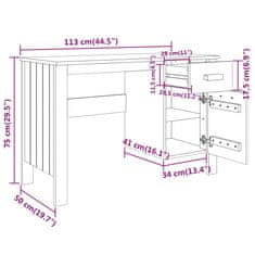 Vidaxl Pisalna miza svetlo siva 113x50x75 cm trdna borovina