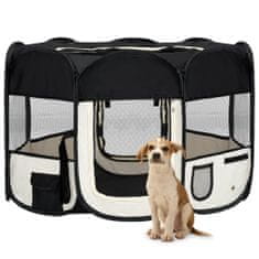 Greatstore Zložljiva pasja ograjica s torbo črna 110x110x58 cm