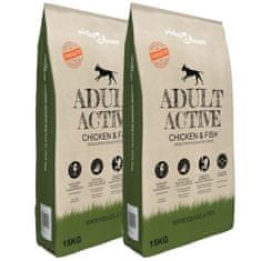 Vidaxl Suha hrana za pse Adult Active Chicken & Fish 2 kosa 30 kg