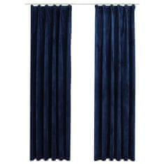 Vidaxl Zatemnitvene zavese 2 kosa z obešali žametne modre 140x175 cm