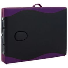 Vidaxl 3-conska zložljiva masažna miza aluminij črna in vijolična