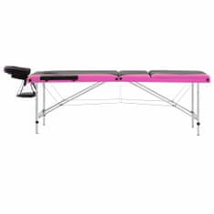 Vidaxl 3-conska zložljiva masažna miza aluminij črne in roza barve