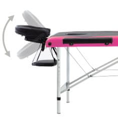 Vidaxl 3-conska zložljiva masažna miza aluminij črne in roza barve