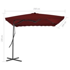 Vidaxl Zunanji senčnik z jeklenim drogom bordo rdeč 250x250x230 cm