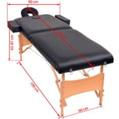 Vidaxl 2-conska zložljiva masažna miza debelina 10 cm črna