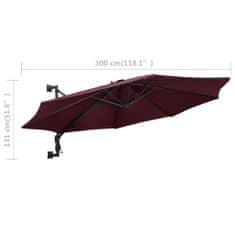 Greatstore Stenski senčnik s kovinskim drogom 300 cm bordo