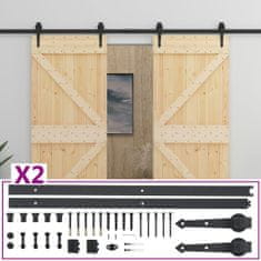 Vidaxl Drsna vrata s kompletom vodil 80x210 cm trdna borovina