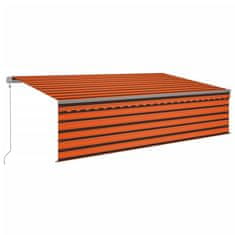 Vidaxl Avtomatska tenda s senčilom LED + senzor 5x3 m oranžna in rjava