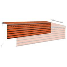 Vidaxl Avtomatska tenda s senčilom LED + senzor 5x3 m oranžna in rjava