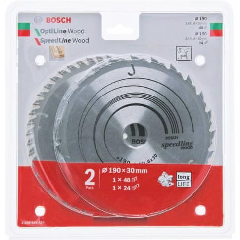 Bosch DVAJNI OPTILNI ŽAGALNI LIST ZA DREVO 190x2,6/1,6x30x48z + SPEEDLINE WOOD 190x2,4/1,8x30x24z