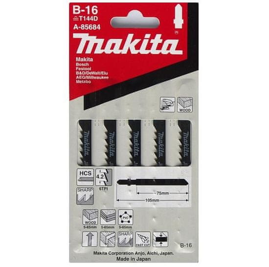 Makita 75 mm 6/1" 5delni list za vbodno žago T144D ZA LES