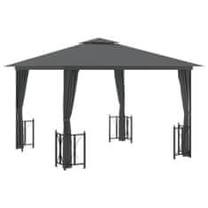 Vidaxl Gazebo z zavesami in dvodelno streho, 3x3 m, antracit