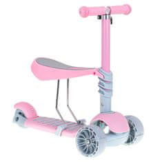 Ikonka Tricikel skuter s sedežem 3v1 ravnotežje roza LED