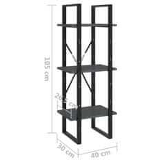 Vidaxl Knjižna omara 3-nadstropna siva 40x30x105 cm trdna borovina