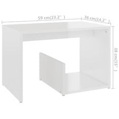 Vidaxl Stranska mizica visok sijaj bela 59x36x38 cm iverna plošča