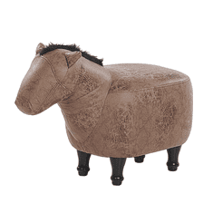 Beliani Živalski stolček rjave barve iz umetnega usnja HORSE