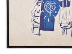 Beliani Uokvirjena slika na platnu v retro slogu 63 x 93 cm modra/brezova TREPPIO