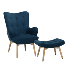 Beliani Modro oblazinjen fotelj z žametnim podnožjem VEJLE