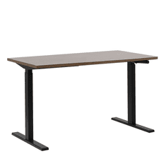 Beliani Ročno nastavljiva pisalna miza iz temnega lesa in črne barve 130 x 72 cm DESTIN II