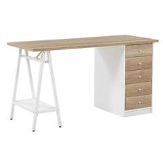 Beliani Pisalna miza iz svetlega lesa z belo 140 x 60 cm HEBER