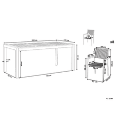 Beliani Vrtna garnitura iz evkaliptusovega lesa miza 220 cm in stoli iz črnega ratana GROSSETO