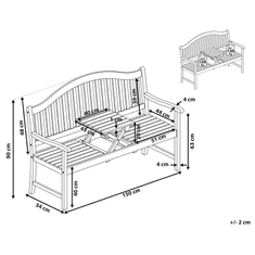Beliani Vrtna klop iz akacijevega lesa 150 cm z zložljivo mizico svetlo rjave barve HILO II