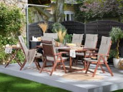 Beliani Vrtna garnitura, lesena miza in 6 stolov z bež in sivimi blazinami TOSCANA