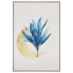 Beliani Uokvirjena slika na platnu cvetlični motiv 63 x 93 cm bež in modra CORVARO