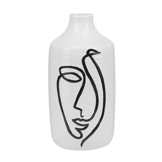 Beliani Keramična cvetlična vaza 22 cm bela z motivom obraza AENUS