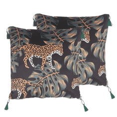 Beliani Komplet 2 vzglavnikov z leopardjim motivom 45 x 45 cm črna in zelena KUHI
