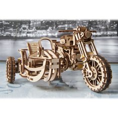 UGEARS Igrača 3D lesena mehanska sestavljanka UGR-10 Motorno kolo (scrambler) z vozičkom