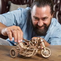 UGEARS Igrača 3D lesena mehanska sestavljanka UGR-10 Motorno kolo (scrambler) z vozičkom