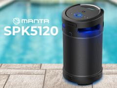 Manta SPK5120 prenosni zvočnik, Bluetooth, 100W, stereo 360°, RGB LED, IPX5, FM, črn - odprta embalaža