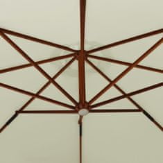 Vidaxl Viseči dežnik na lesenem drogu, 350 cm, peščeno bele barve