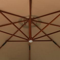Vidaxl Viseči dežnik na lesenem drogu, 350 cm, barva taupe
