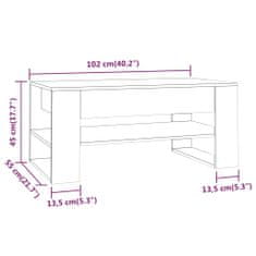 Vidaxl Kavna mizica, bela, 102x55x45 cm, material na osnovi lesa