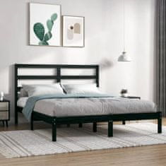 shumee Okvir za posteljo, masivni les, črna barva, 135x190 cm, dvoposteljna