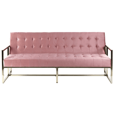 Beliani Žametni raztegljivi kavč roza MARSTAL