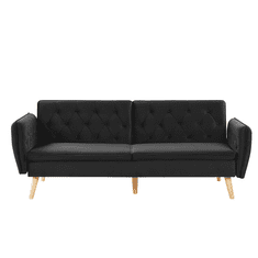 Beliani Žametni raztegljivi kavč črne barve BARDU