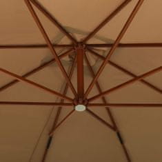 Vidaxl Viseči dežnik na lesenem drogu, 300 cm, barva taupe