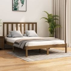 Vidaxl Okvir za posteljo, medeno rjava, masivni borov les, 140x190 cm