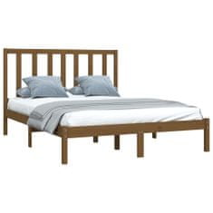 Vidaxl Okvir za posteljo, medeno rjava, masivni borov les, 140x190 cm