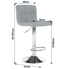 KONDELA Barski stol, eko usnje sive barve / krom, CANDY NOVO